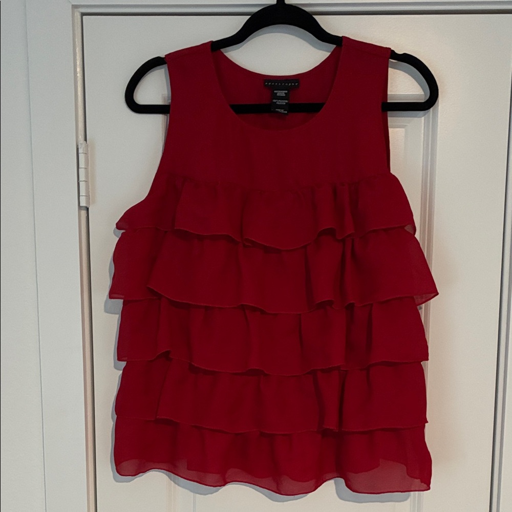 Apostrophe Red Ruffled Sleeveless Top